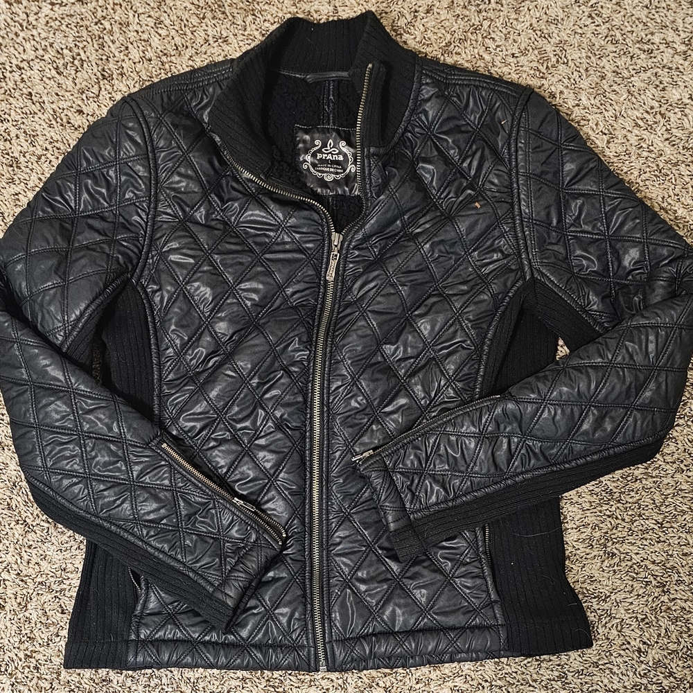 Prana Black Quilted Leather Jacket